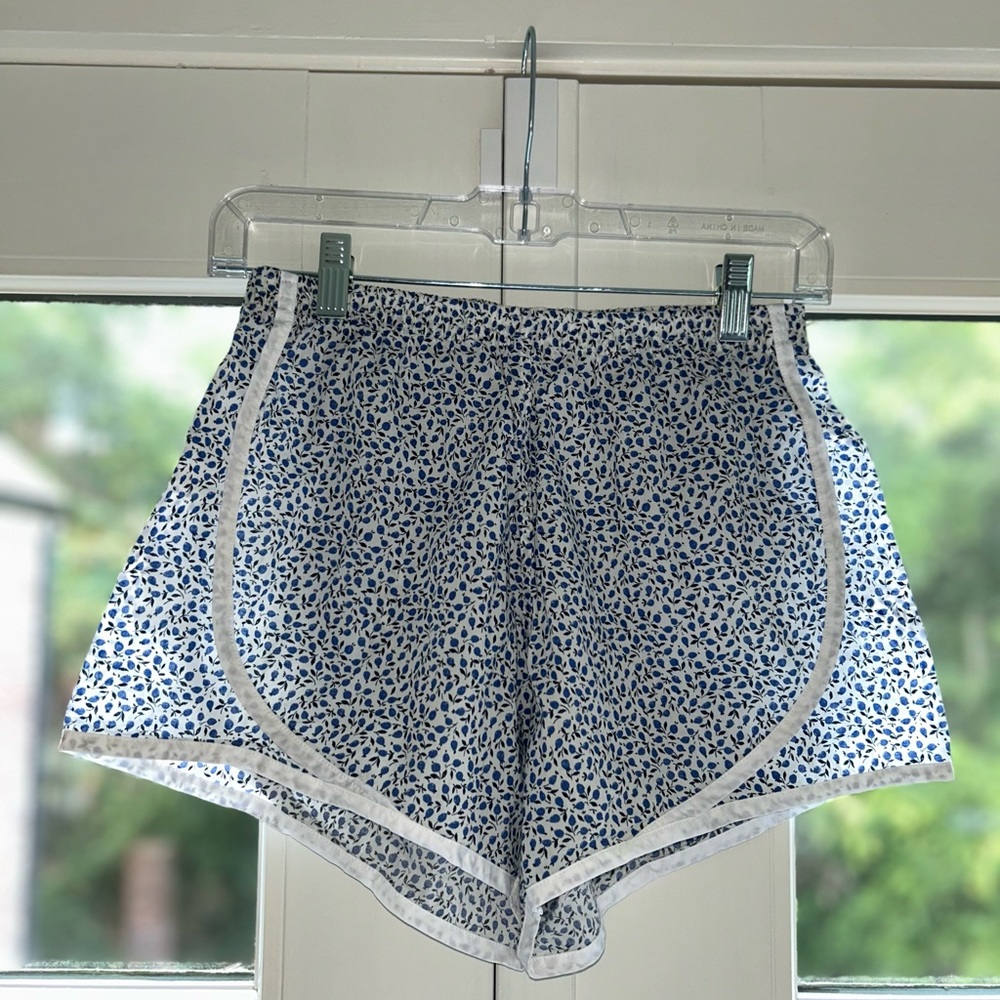 ANN MASHBURN Liberty Print Blue and White Floral Track Shorts